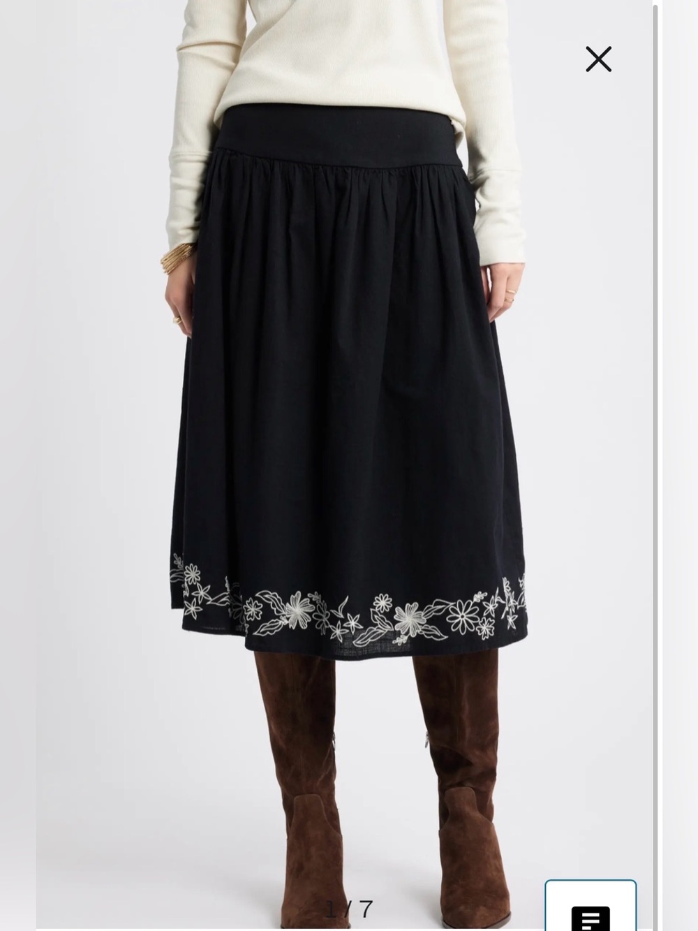 NWT- Treasure & Bond Embroidered Hem Cotton Midi Skirt, Black and White, size L